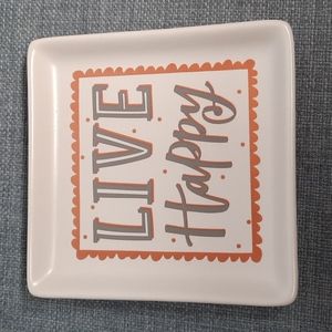 Ceramic Trinket Tray Dresser Dish Live Happy Jewelry Organizer Square